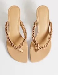 トップショップ レディース シューズ サンダル ヒール Topshop Nolan beaded toe thong mid heel sandals in camel キャメルのサムネイル