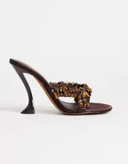 トップショップ レディース シューズ サンダル サテン ヒール Topshop Natasha embellished mule higheeled sandals in chocolate satiのサムネイル