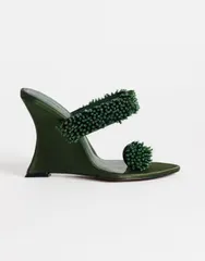 トップショップ レディース シューズ サンダル サテン Topshop Nico wedge mules with embellishment in olive satin OLIVE オリーブのサムネイル
