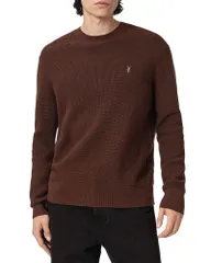 オールセインツ メンズ アウター ニット・セーター クルーネック ALLSAINTS Waffle Crewneck Sweater Hot Chocolate Brown ブラウンのサムネイル