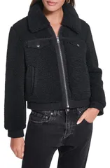 リーバイス レディース アウター コート デニム フリース ジャケット Levis Fleece Denim Bomber Jacket BLACK ブラックのサムネイル
