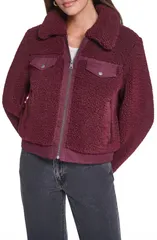 リーバイス レディース アウター コート デニム フリース ジャケット Levis Fleece Denim Bomber Jacket OXBLOOD オックスブラッドのサムネイル