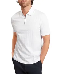 テッドベーカー メンズ トップス ポロシャツ Ted Baker Victor Square Jacquard Zipolo Shirt White ホワイトのサムネイル