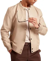 テッドベーカー メンズ アウター ジャケット・ブルゾン レザー Ted Baker Leeams Leather Classic Bomber Jacketaupe トープのサムネイル
