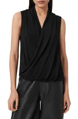 オールセインツ レディース トップス シャツ アシンメトリー AllSaints Adaline Asymmetrical Faux Wrap Tank BLACK ブラックのサムネイル