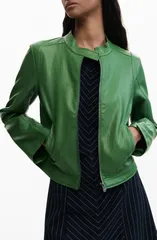 デジグアル レディース アウター コート レザー フェイクレザー ジャケット Desigual Faux Leather Jacket GREEN グリーンのサムネイル