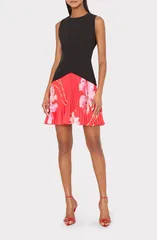 ミリー レディース トップス ワンピース フラワー柄 プリーツ ミニ フラワー Milly Haddy Floral Pleated Minidress BLACK RED MULTI ブラックのサムネイル
