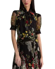 アリスアンドオリビア レディース トップス シャツ ブラウス Alice and Olivia Brentley Tie Neck Puff Sleeve Blouse Desert Sprigs Bのサムネイル