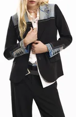 デジグアル レディース アウター コート ブレザー Desigual Mixed Media Blazer BLACK ブラックのサムネイル