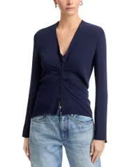 マルタンマルジェラ レディース トップス シャツ MM6 Maison Margiela Zip Front Long Sleeve Top Blue Navy ネイビーのサムネイル