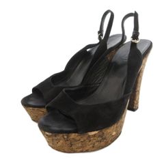 구찌 GUCCI 코르크 플랫폼 슬링 백 샌들 스웨이드 블랙 블랙 하이힐 /UO ■GY18
