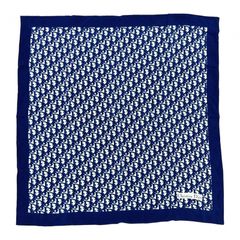 中古】ディオール トロッター柄 スカーフ シルク ブルー×ホワイト Dior