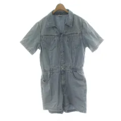 ゲス GUESS デニムオーバーオール オールインワン パンツ M ライトブルー 半袖 シャツ襟 胸ポケット ショート丈 /PP ■GY99のサムネイル