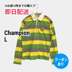 Champion チャンピオン ポロシャツ L ボーダー柄 ワンポイント ブランドロゴ 刺繍 長袖 レディースのサムネイル