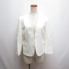 ボールジー BALLSEY トゥモローランド ノーカラー Vネック ジャケット 38 オフホワイト 七分袖 麻混 裏地付き 日本製のサムネイル