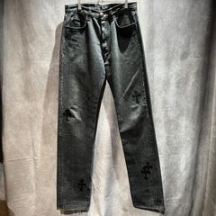 RUSTLER ブラックデニムパンツ 34×32 ブリーチ加工 Y2K グランジ 