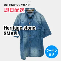 Heritage stone シャツ/ブラウス SMALL ブルー コットン デニム レギュラーカラー 半袖 その他総柄 ブランドロゴ ミドル丈 メンズ レディースのサムネイル