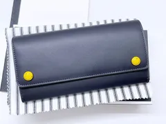 使用感なし　美品　Anya　Hindmarch　アニヤハインドマーチ　WINK　POPPER　ウィンクホッパー　スマイル　レザー　二つ折り長財布　黒　イエローのサムネイル