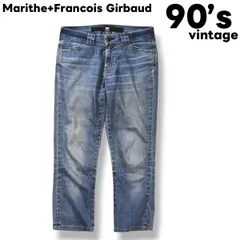 90s ヴィンテージ 日本製 マリテフランソワジルボー Marithe+Francois Girbaud 七分丈 クロップド ストレッチ デニム パンツ ジーンズ ジーパン Gパン ジップアップ スリット入り L インディゴ ストリート レディース ♪のサムネイル