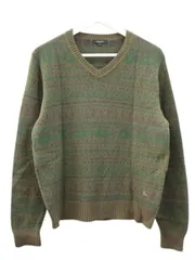 バーバリー ロンドン BURBERRY LONDON ジャガード ニット プルオーバー Vネック M カーキ系 ウール カシミヤ セーター 長袖のサムネイル