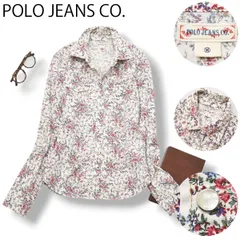【極美品】 90s ポロジーンズ POLO JEANS CO. 長袖 リバティー プリント ワークシャツ ブラウス M 花柄 アイボリー系 アメカジ ストリート カジュアル レディース ♪のサムネイル