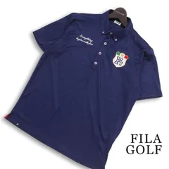 FILA GOLF フィラ ゴルフ 春夏★ 半袖 ロゴ刺繍 ワッペン ダイヤ柄 BD ポロシャツ 大きいサイズ Sz.LL メンズ 紺 ネイビーのサムネイル