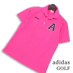 adidas GOLF アディダス ゴルフ 春夏★ 半袖 鹿の子 ロゴ刺繍 ワッペン ポロシャツ Sz.M メンズ ピンクのサムネイル