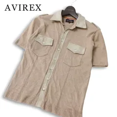 AVIREX アヴィレックス 春夏★ 麻100％ リネン 半袖 ニット Fスウェード切替 ミリタリー シャツ Sz.M メンズのサムネイル