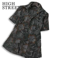 HIGH STREET ハイストリート 春夏★ 半袖 花柄 ストライプ スリム シャツ 日本製 Sz.L メンズ 灰 グレーのサムネイル