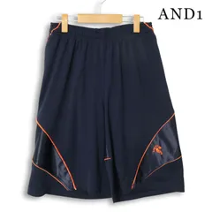 AND1 アンドワン 春夏 ロゴ刺繍★ 切替 パイピング ワイド バスケットボール ハーフ ショート パンツ Sz.M メンズ ネイビーのサムネイル