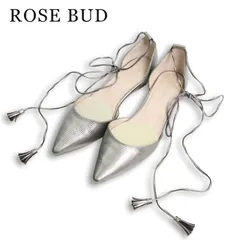 ROSE BUD ローズバッド 通年 レースアップ フラット シューズ パンプス Sz.38　レディース シルバーのサムネイル