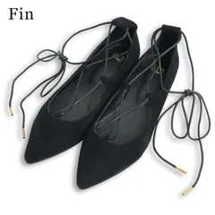 Fin フィン 通年 ポインテッドトゥ レースアップ フラット シューズ パンプス Sz.24.5　レディース 黒のサムネイル