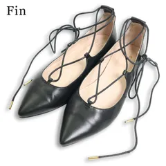 Fin フィン 通年 レザー レースアップ★ ポインテッドトゥ パンプス シューズ Sz.24　レディース 黒のサムネイル