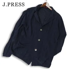 J.PRESS ジェイプレス 春夏 麻100%★ リネン アンコン ニット ジャケット カーディガン Sz.L メンズ 紺のサムネイル