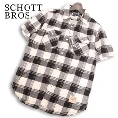 【新品 未使用】 SCHOTT BROS. ショット 春夏★ フランネル 半袖 ブロックチェック ワーク シャツ 日本製 Sz.M メンズのサムネイル