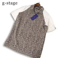 【新品 未使用】 g-stage ジーステージ 春夏 ボタニカル×ストライプ★ 半袖 切替 ポロシャツ Sz.M メンズのサムネイル