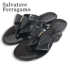 イタリア製★ Salvatore Ferragamo サルヴァトーレ フェラガモ 春夏★ リボン ラバー トング サンダル Sz.5 レディース 黒のサムネイル