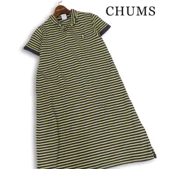 CHUMS チャムス 春夏★ 半袖 鹿の子 ボーダー ロゴ刺繍 ポロシャツ ワンピース Sz.M レディースのサムネイル