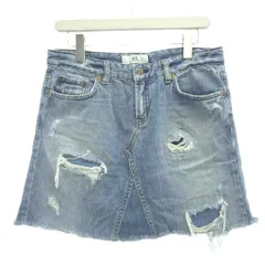 アルマーニエクスチェンジ A/X ARMANI EXCHANGE デニムスカート ジーンズ生地 6S 青 インディゴブルー ダメージ加工 ミニ丈 /YU ■GY12のサムネイル