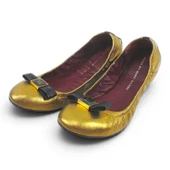 マークバイマークジェイコブス MARC by MARC JACOBS バレエシューズ ギャザー リボン バイカラー ゴールド  ブラック レザー 38のサムネイル