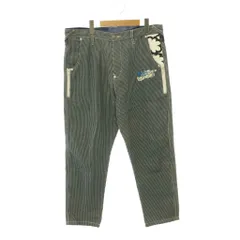 パンクドランカーズ PUNKDRUNKERS ヒッコリー デニムパンツ テーパード ストライプ シルク混 XL ネイビー グレー マルチカラー /ES ■GY06のサムネイル