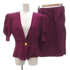 イヴサンローラン YVES SAINT LAURENT diffusion femmes ヴィンテージ セットアップ スーツ ジャケット スカート 金色ボタン コットン リネン混 9A3 紫 パープル Vネック パフスリーブ /FF ■GY50のサムネイル