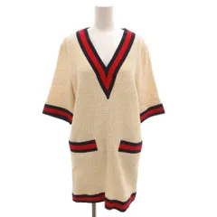 グッチ GUCCI チュニック ワンピース ツイード ニット Vネック シェリーライン 七分袖 38 ベージュ 494888 /FF ■GY69のサムネイル