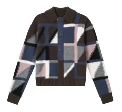 <デパートフルセット>25FW エルメス デザインテープ ブラウン ピンク ミックス カシミア カーディガンのサムネイル