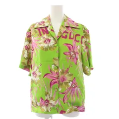 グッチ GUCCI 22AW フローラルシルクボーリングシャツ Floral Silk Bowling Shirt ブラウス オープンカラー 半袖 花柄 絹 シルク 36 黄緑 イエローグリーン ピンク 694890 ZAI5R /YTのサムネイル