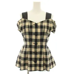 セブンテンバイミホカワヒト SEVEN TEN by MIHO KAWAHITO 24SS ペプラムタックトップス ブラウス 半袖 肩あき オフショルダー ギンガムチェック柄 M ベージュ 黒 ブラック 8A108 /YT26のサムネイル