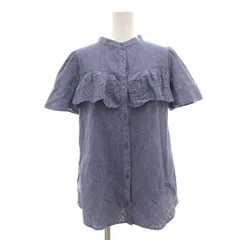 ラ トータリテ La TOTALITE シャツ ブラウス 青 ブルー レース刺繍 フリル 半袖 カットワーク バンドカラー /IB ■ECF005のサムネイル