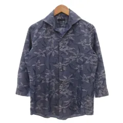 テットオム TETE HOMME 美品 七分袖シャツ L 青 ブルー 紺 ネイビー ボタニカル柄 ワイドカラー 七分袖 /NX ■ECF006のサムネイル