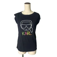 カールラガーフェルド KARL LAGERFELD ノースリーブ カットソー Tシャツ 刺繍 プリント XS ブラック ■GY06のサムネイル