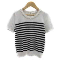 エムズセレクト m’s select ニット カットソー 半袖 ラウンドネック ボーダー柄 ビジュー 36 S オフホワイト 黒 ブラック /YS19のサムネイル